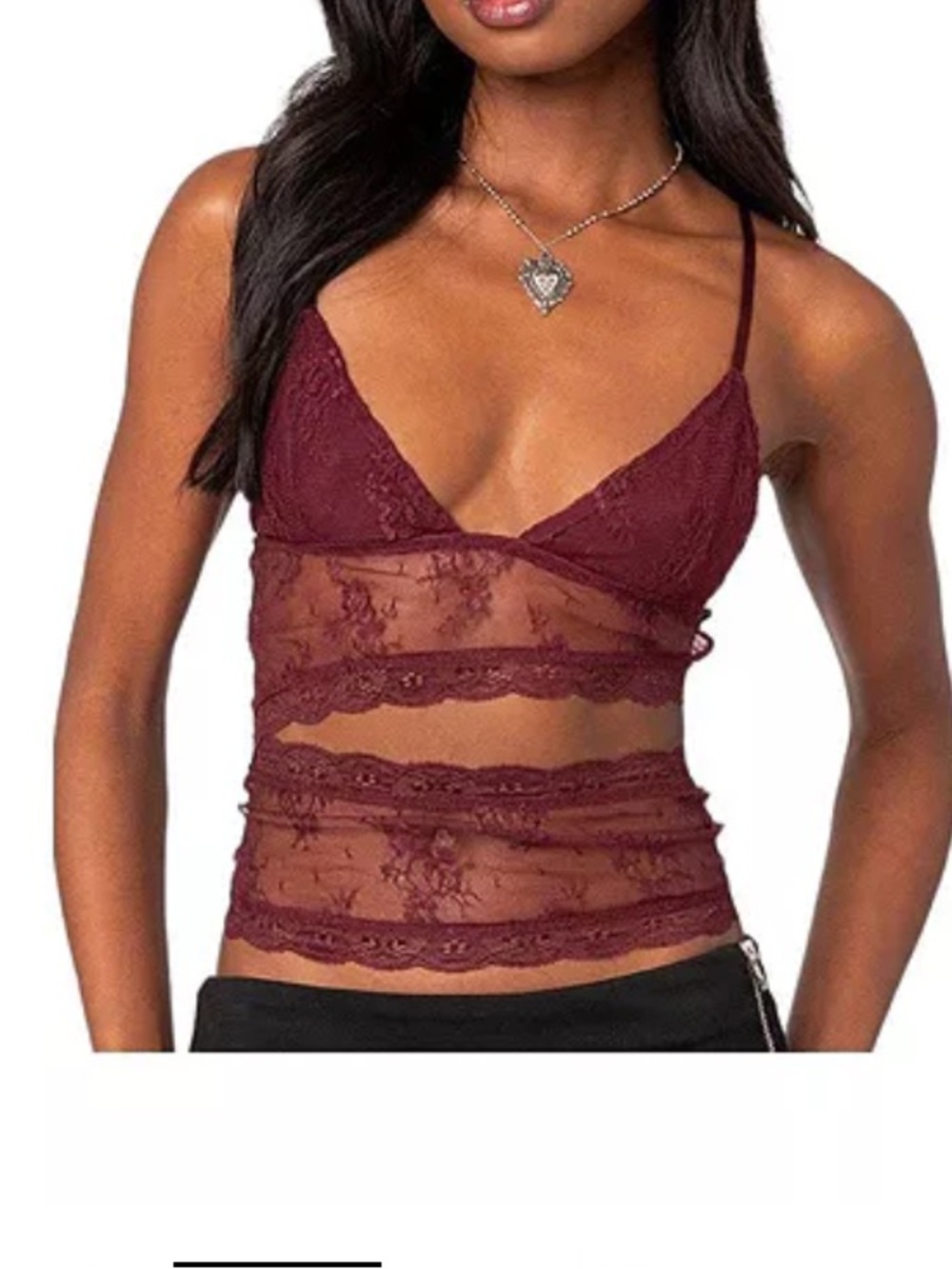 Edikted Spice Cut Out Sheer Lace Tank Top Size Small